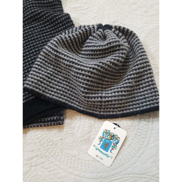 Portolano 100% Cashmere Scarf & Beanie Hat Set Gray Black NWT - Picture 2 of 3